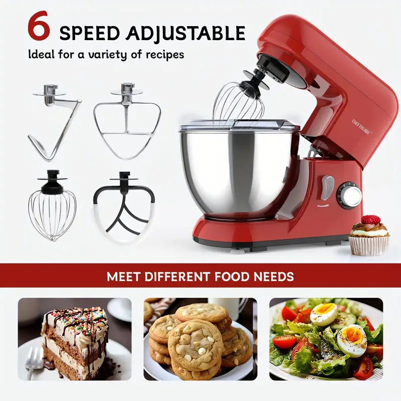 Cheftronic 4.5 liter stand mixer - 6 variable speeds, large capacity, planetary mixing action, stainless steel bowl, whisk