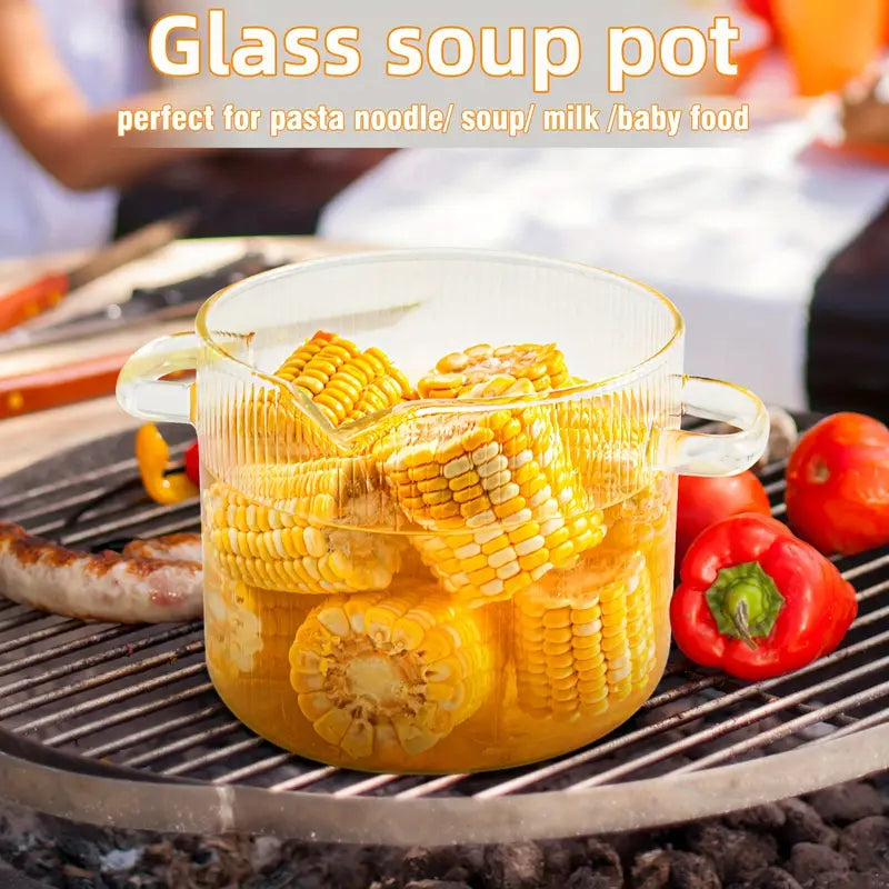 2 Pcs Glass Cooking Pot with Lid Simmer Pot Glass Pot Pot Borosilicate Glass Pot