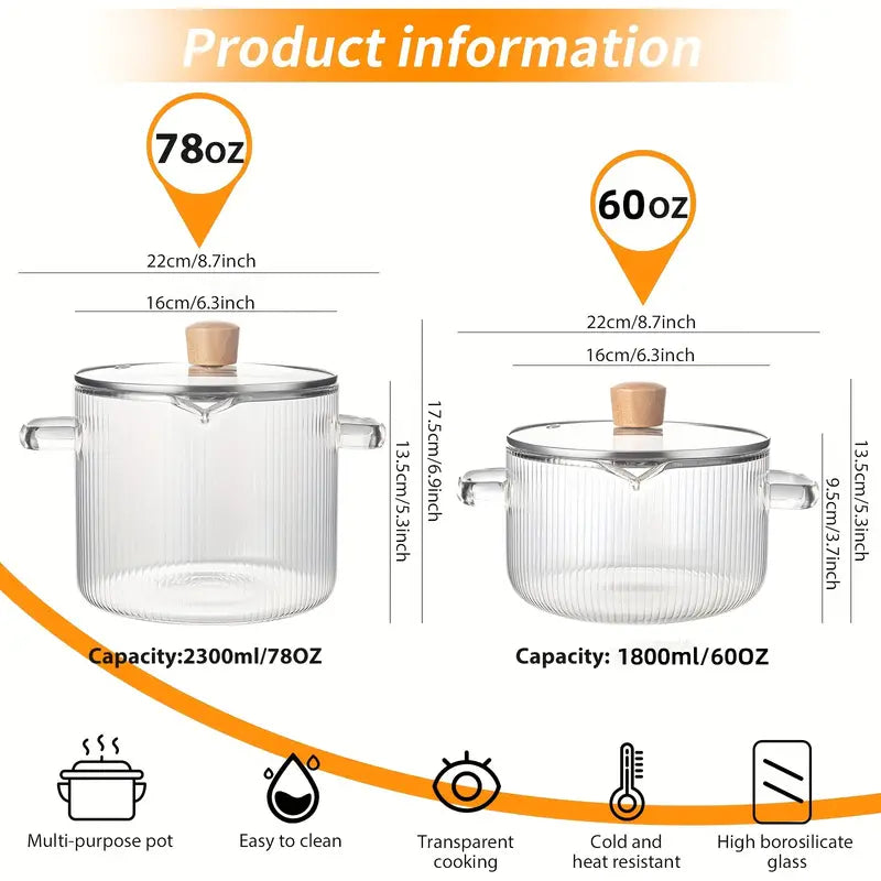 2 Pcs Glass Cooking Pot with Lid Simmer Pot Glass Pot Pot Borosilicate Glass Pot