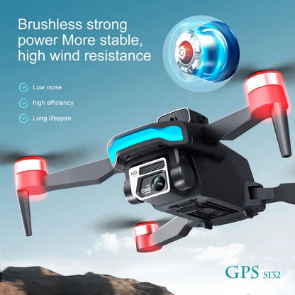 New UAV S132 GPS Quadcopter Drone: Built-in GPS, One-key Return, Dual HD Camera, Brushless Motor, Intelligent Obstacle Avoidance