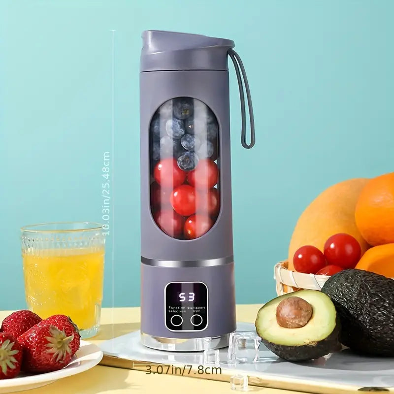 USB Rechargeable Portable Blender with LED Display - 15.22oz Compact Juicer for Smoothies & Milkshakes, Ideal for On-the-Go Nutrition