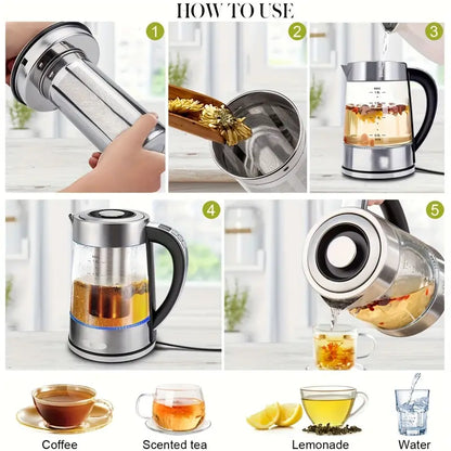 1.8L Large Capacity Electric Glass Kettle - 12 Precise Temperature Controls, 24-Hour Insulation, Stainless Steel Strainer, and Inner Lid - Perfect for Coffee, Tea, Milk Powder, and Hot Water Needs