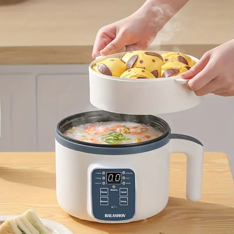 1.7L Multi-Functional Electric Hot Pot Cooker - 6 Cooking Modes, Smart Timer Delay, Steamer, Double Layer Non-Stick, Over-Heating & Boil Dry Protection - Perfect for Rice, Soup, Pasta, and More