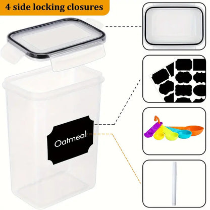 56pcs Plastic Kitchen And Pantry Storage Jars, Sealed Food Storage Containers With Lids, (28 Lids + 28 Boxes) For Cereals, Dry Food, Flour And Sugar, BPA Free, Contains 24 Labels