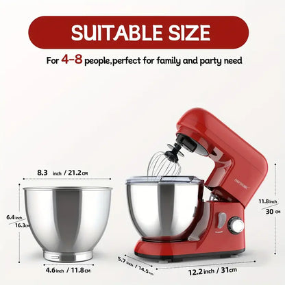 Cheftronic 4.5 liter stand mixer - 6 variable speeds, large capacity, planetary mixing action, stainless steel bowl, whisk