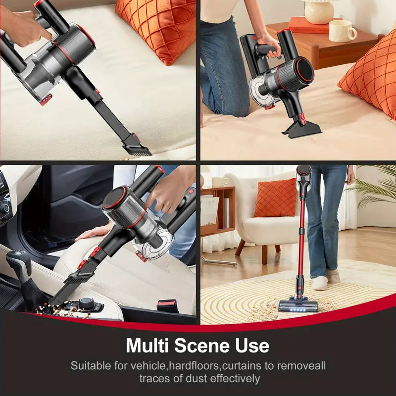 6-in-1 Multi-Surface Cordless Vacuum Cleaner - Strong 3-Suction Mode, LED Display, Anti-Tangle, Lightweight, Pet Hair and Hard Floor Friendly - Perfect for Home and Car Cleaning