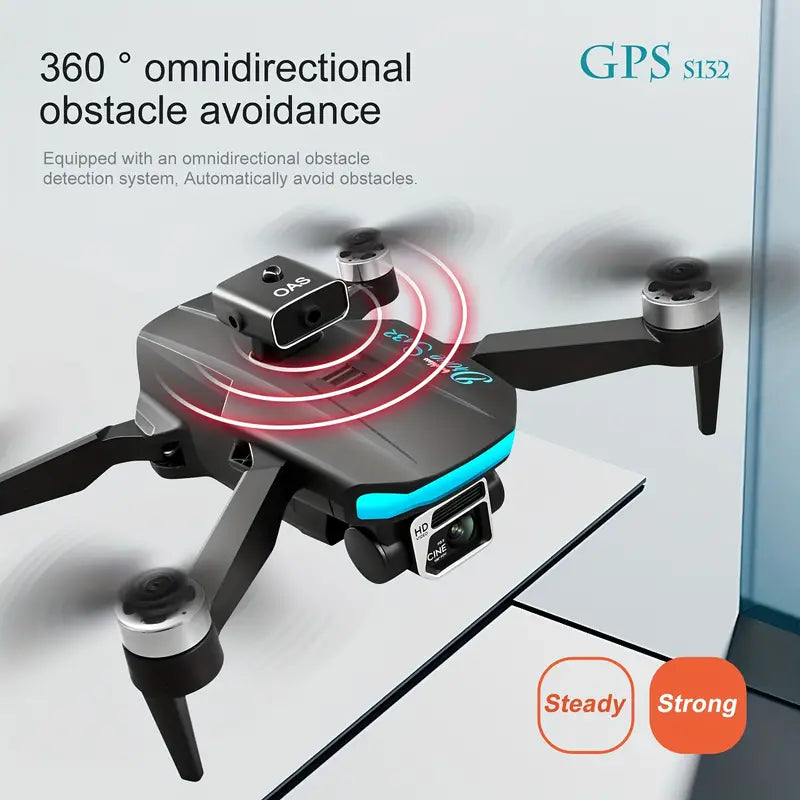 New UAV S132 GPS Quadcopter Drone: Built-in GPS, One-key Return, Dual HD Camera, Brushless Motor, Intelligent Obstacle Avoidance