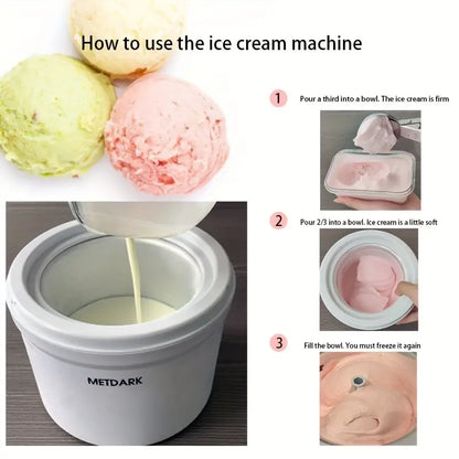 Metdark BL-1200 1.5 Qt Freezer Bowl Automatic Diy Easy Homemade Electric Ice Cream Maker, Ingredient Chute, On/Off Switch, No Salt Needed, Creamy Ice Cream, Gelato, Frozen Yogurt, Sorbet, Recipe Book