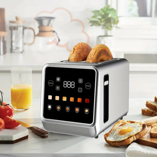 2 Slice Touch Screen Toaster, Stainless Steel Digital Timer Toaster with 6 Bread Types and 6 Shade Settings