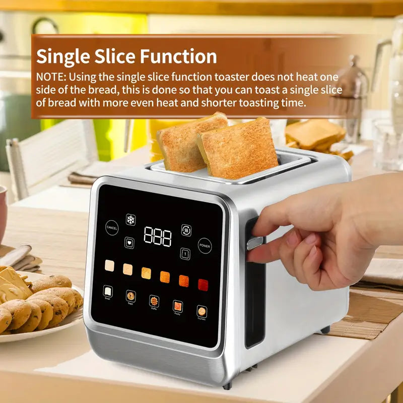 2 Slice Touch Screen Toaster, Stainless Steel Digital Timer Toaster with 6 Bread Types and 6 Shade Settings