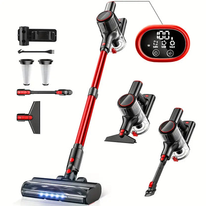 6-in-1 Multi-Surface Cordless Vacuum Cleaner - Strong 3-Suction Mode, LED Display, Anti-Tangle, Lightweight, Pet Hair and Hard Floor Friendly - Perfect for Home and Car Cleaning