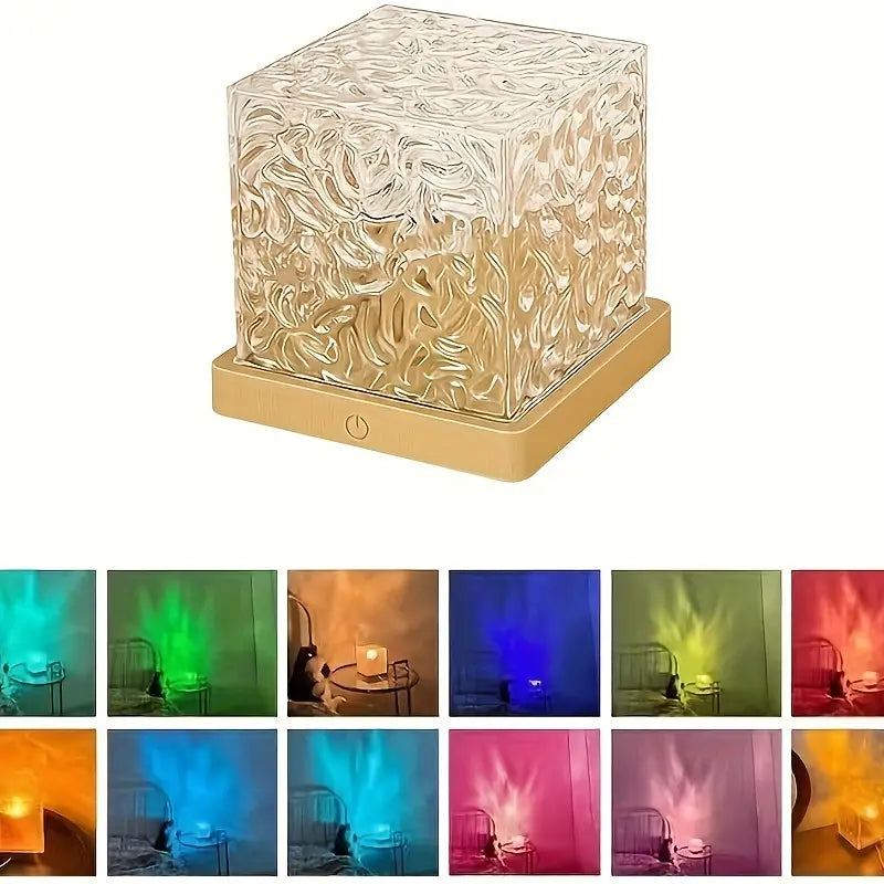 1pc Rotating Water Ripple USB Night Light - Creative 16-color rotating bedside flame atmosphere lamp with romantic atmosphere