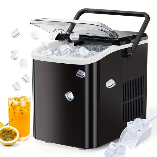 26.5lbs Per Day Nugget Ice Maker - Fast Countertop Machine with 9 Bullet Ice Cubes in 6 Minutes, Self-Cleaning, Portable with Handle, Basket, Scoop for Home, Kitchen, Party, Camping, RV Use