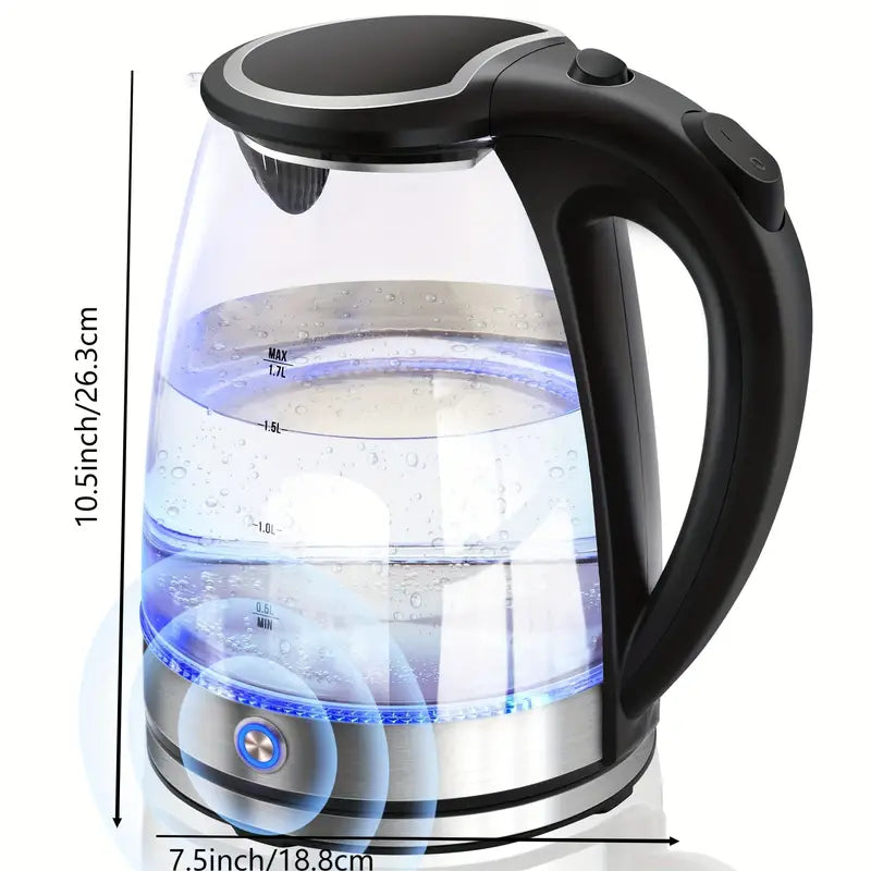 1.7L Large Capacity Glass Electric Kettle With Keep Warm - Fast Boiling, Wide Opening, LED Indicator, Auto Shut-Off, Boil-Dry Protection, and Secure Grip Handle - Ideal for Home and Office Use