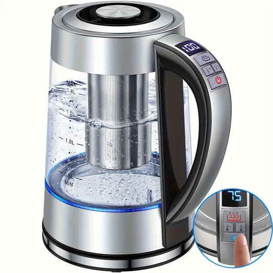 1.8L Large Capacity Electric Glass Kettle - 12 Precise Temperature Controls, 24-Hour Insulation, Stainless Steel Strainer, and Inner Lid - Perfect for Coffee, Tea, Milk Powder, and Hot Water Needs