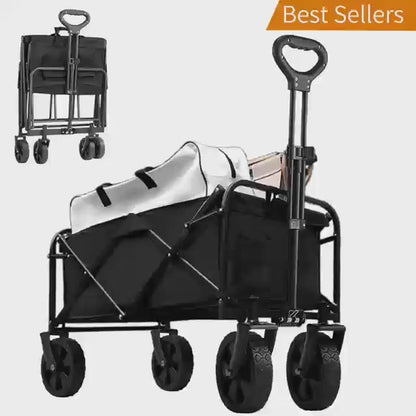 1pc Collapsible Foldable Wagon Cart, 220/330LBS Heavy Duty Utility Garden Cart With All-Terrain Wheels For Beach, Lawn, Sports, Camping, Black, 30"